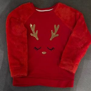 Girls Red Reindeer Christmas Sweatshirt